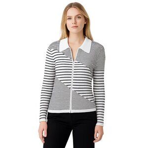 NWT White House Black Market Zip Front Cardigan Mixed Variegate Stripe #WHBM10